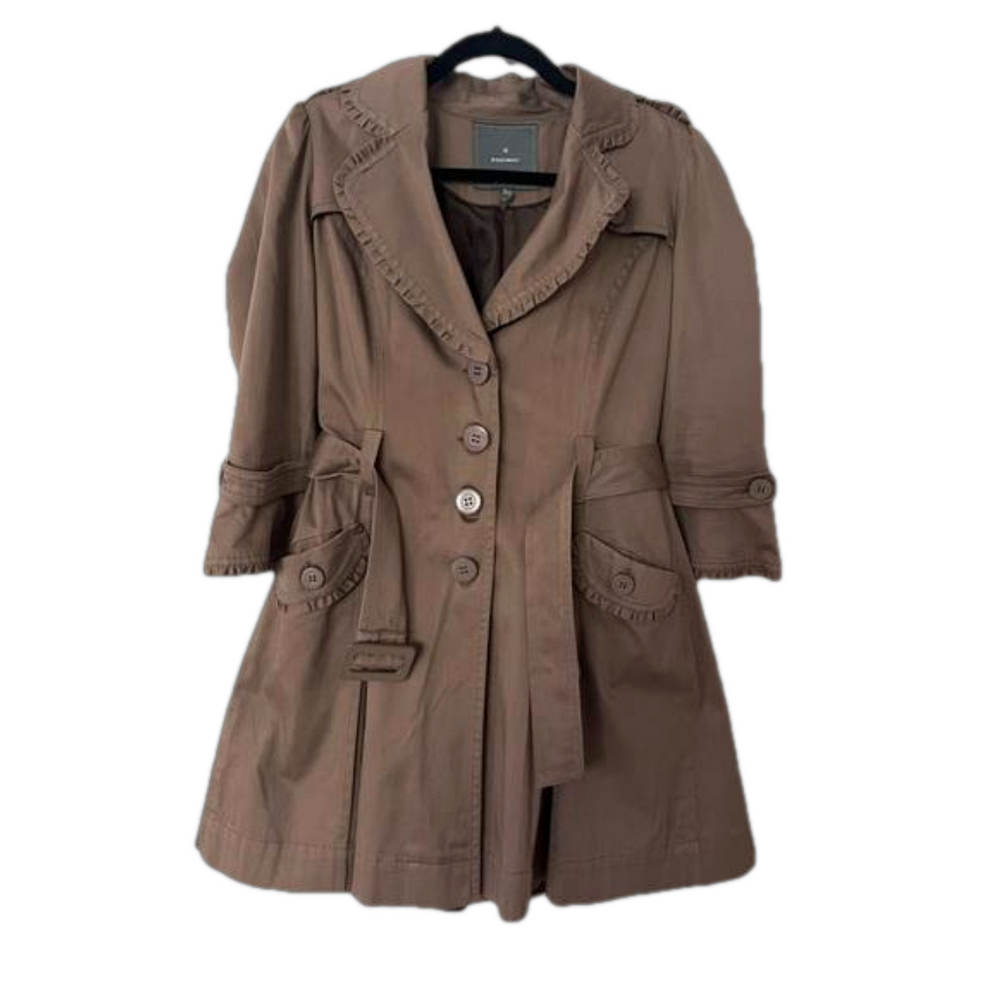 BASEMENT Cotton Brown Flare Skirted Buttons Collar Pockets Trench Coat in S / M